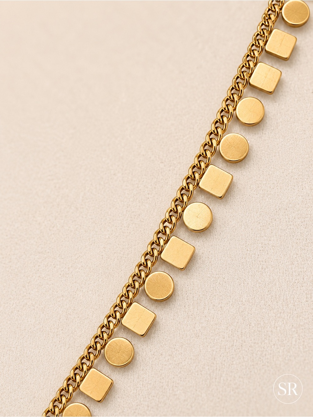 Madewell Gold Tone Geometric Shaker Necklace Long Square Circle Disc Chain 30” - Picture 2 of 6